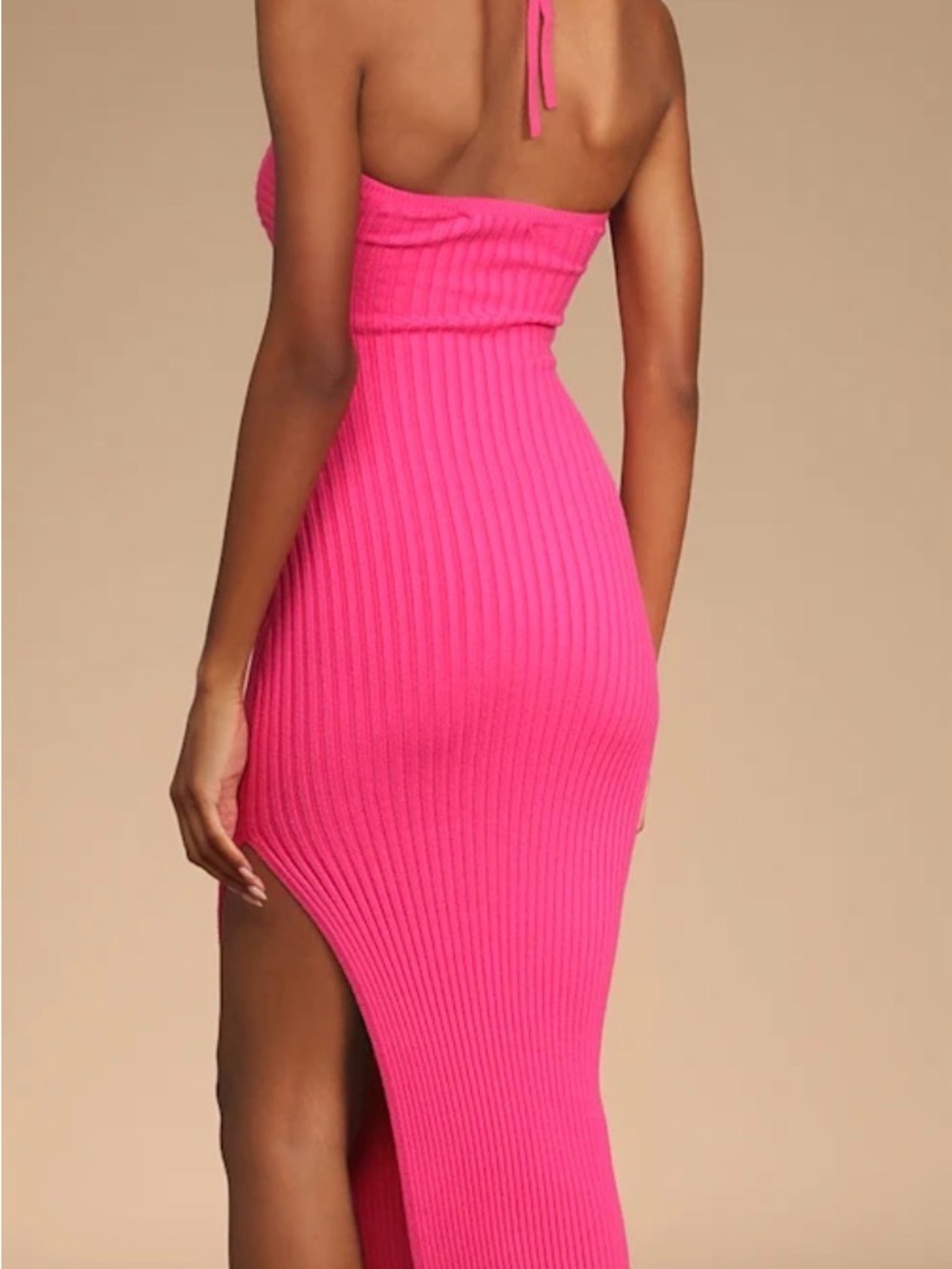 Lulu's Hot Pink Ribbed Midi Dress - Picture 3 of 4